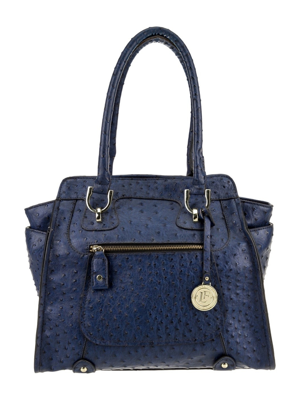 London Fog Structured Navy ShoulderShoulder Bag with Front Zip Pocket